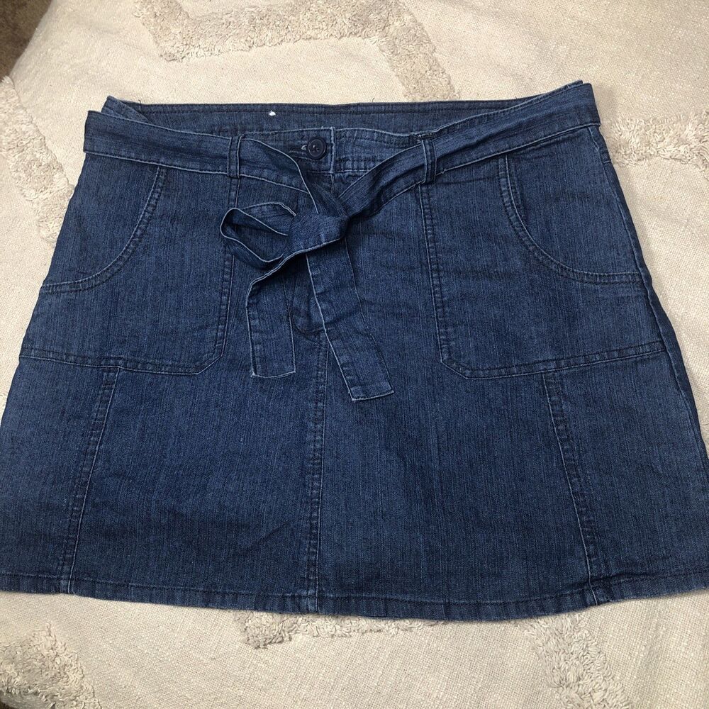 White Stag Denim Skort Skirt with Belt Pockets Stretch Blue Size 12
